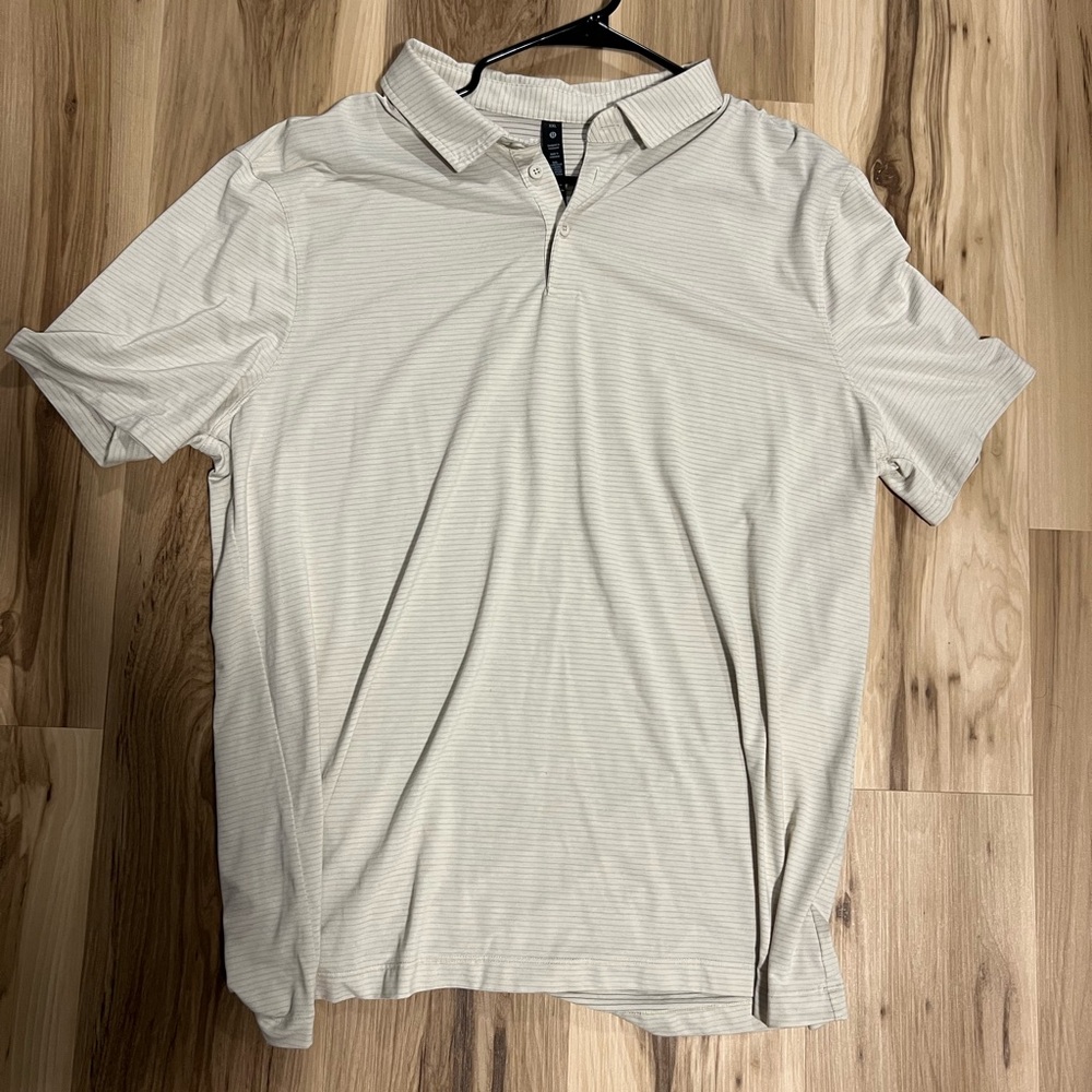 Lululemon Evolution Polo Short Sleeve Cream Striped Golf Shirt